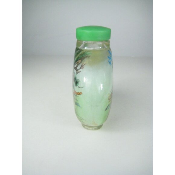 Hand Painted Chinese Reverse Glass Snuff Bottle Cap Box Farm Horses Landscape - Picture 6 of 16